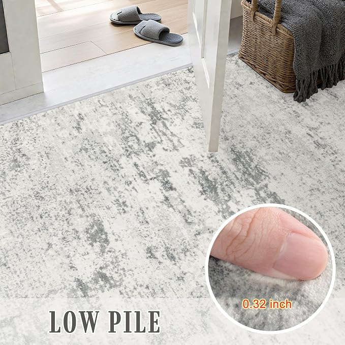 Area Rug Living Room: 6x6 Modern Washable Indoor Soft Carpet Gray | - Image 7