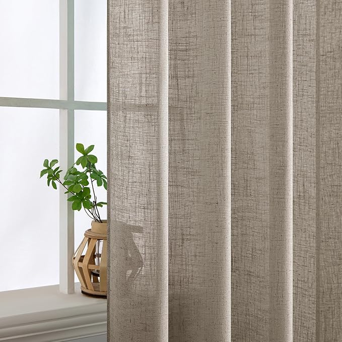 MIULEE Burlywood Birch Linen Curtains 96 Inches Long 2 Panels - Image 5