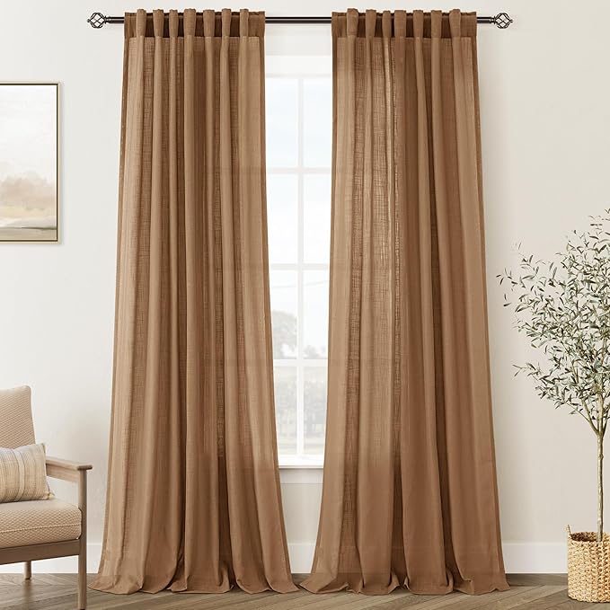 Brown Curtains for Living Room Back Tab Modern Farmhouse Semi Sheer Curtains 84 by Jolilight