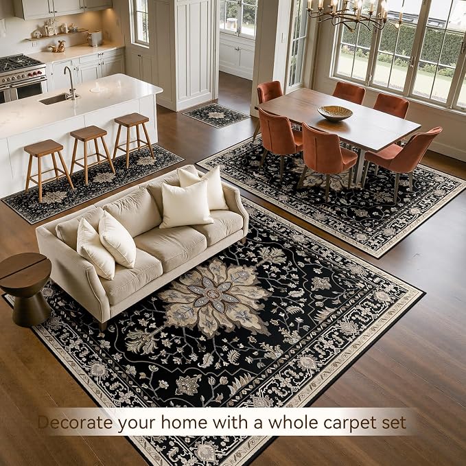 Area Rugs 5'x7' Washable Non-Slip, Floral Vintage Distress Print Pattern - Image 8