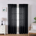 Lecloud Leia Jacquard Textured Leaf Sheer Black Curtains 84 Inches Long 2 Panels by Lecloud