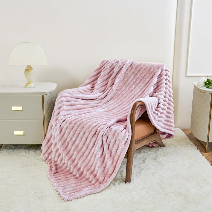 Aganear Fluffy Throw Blanket for Couch, 3D Ribbed Jacquard Warm Fuzzy Blanket - Image 3