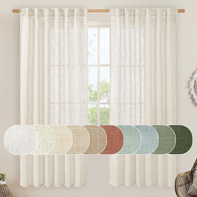 LAMIT Linen Sheer Curtains 72 Inch Length 2 Panels, Linen Textured Light by LAMIT
