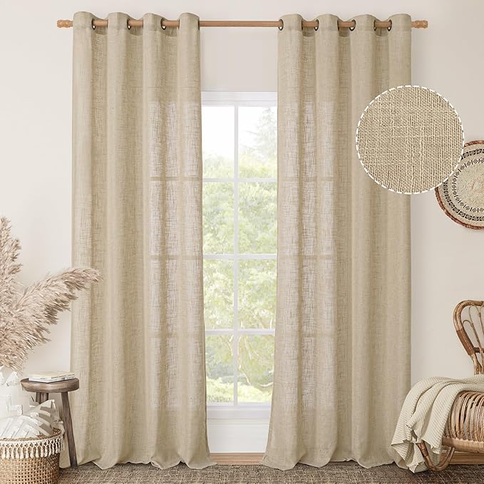 LAMIT Brown Linen Sheer Curtains 95 inch by LAMIT