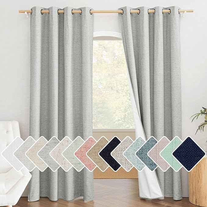 NICETOWN Grey Full Shade Room Warming Linen Curtain Panels 84 inches Long by NICETOWN