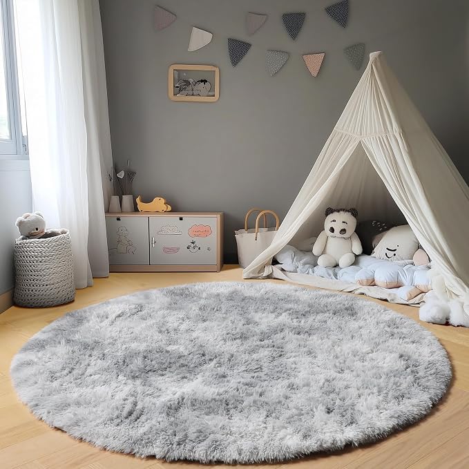 ONASAR Tie-Dyed Light Grey Round Area Rug 4ft, Ultra Soft Bedroom Circle Rugs - Image 4
