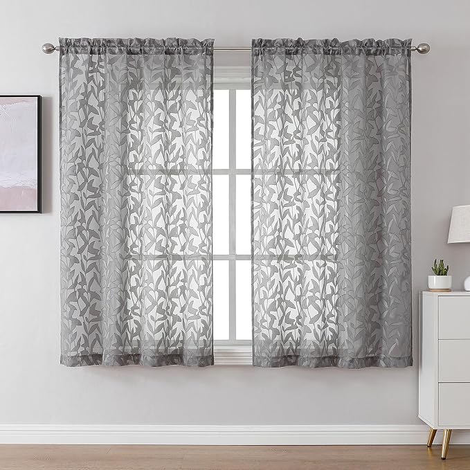 Lecloud Leia Charcoal Grey Sheer Curtains 54 Inch Length 2 Panels, Voile Light by Lecloud