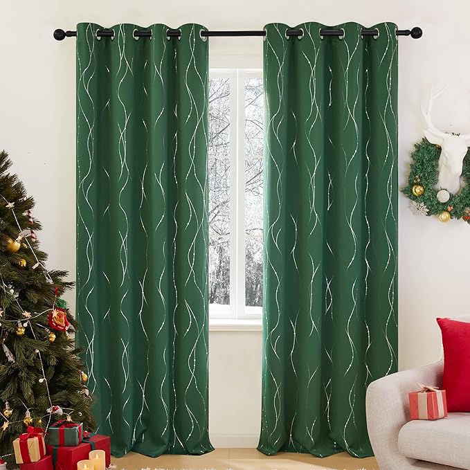 Deconovo Green Curtains, Christmas Blackout Drapes, Thermal Insulated by Deconovo