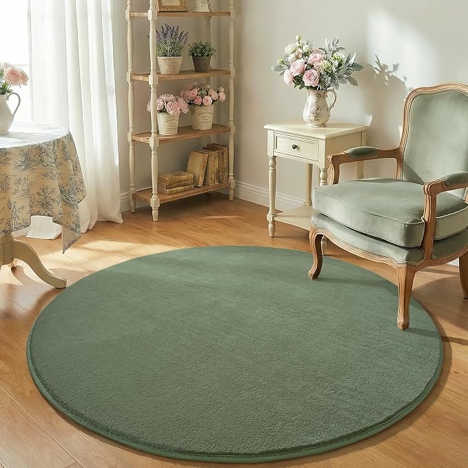Amearea Sage Green Round Area Rugs 4ft Washable Circle Rugs - Image 7