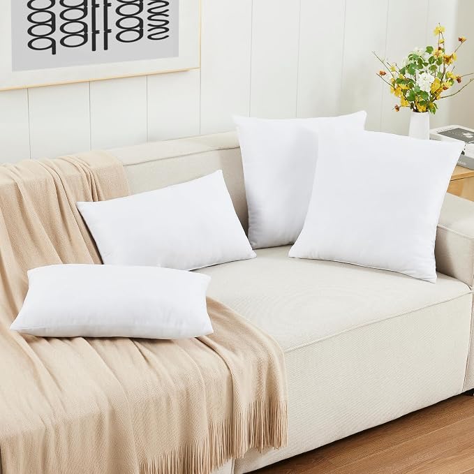 LANE LINEN Synthetic Down Filled Velvet Throw Pillow Inserts Pack of 2 White - Image 3