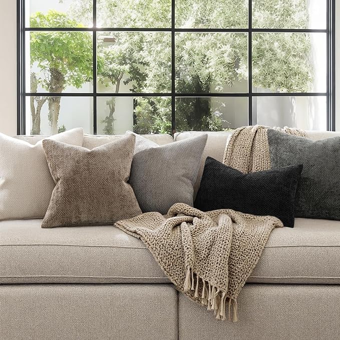 MIULEE Pack of 2 Couch Throw Pillow Covers 22x22 Inch Neutral Khaki Modern Boho - Image 2
