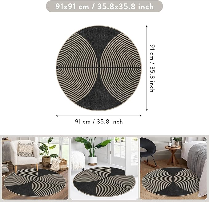 Lahome Enfys Modern Rainbow Round Washable Rug, 3ft Circular Indoor Outdoor - Image 2