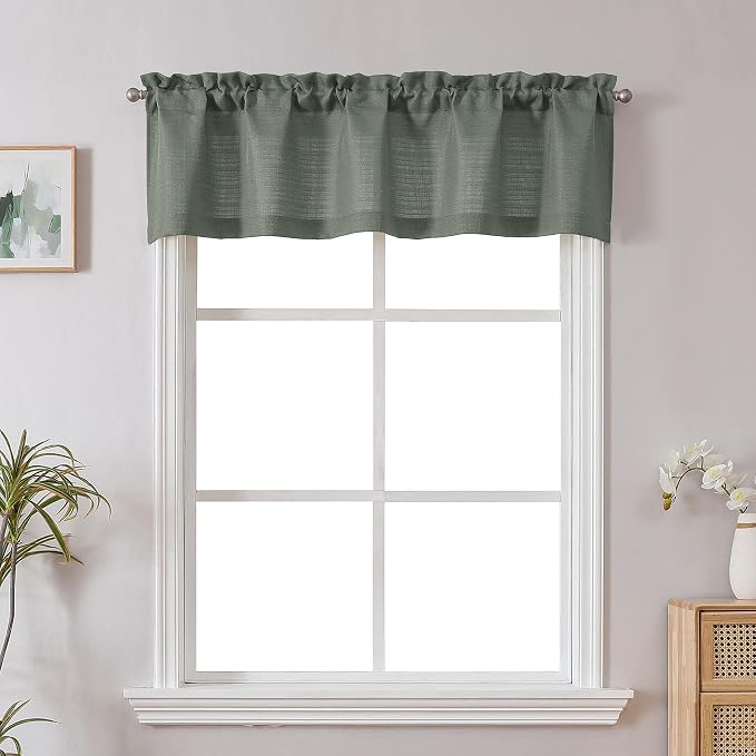 Chyhomenyc Olive Green Valance for Windows, Light Filtering Faux Linen Solid by Chyhomenyc