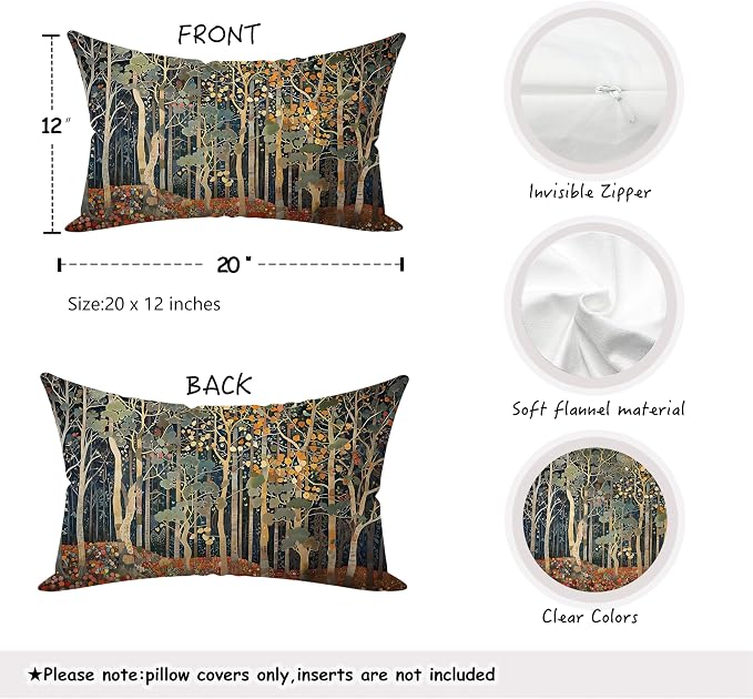 Rustic William Morris Inspired Autumn Forest Pillow Covers 12x20 Set of 2 - Image 2