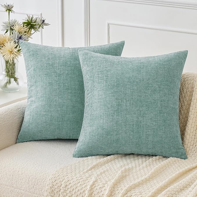 MIULEE Pack of 2 Couch Throw Pillow Covers 18x18 Inch Soft Aqua Green Chenille by MIULEE