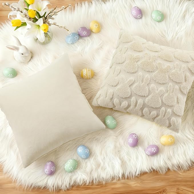 decorUhome Easter Bunny Pillow Covers 20x20 Inch Set of 2, Soft Plush Faux Wool - Image 5