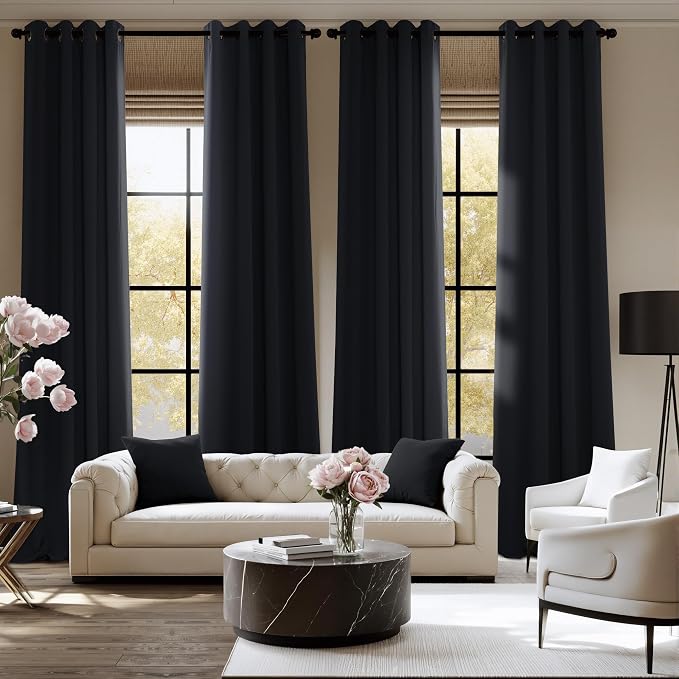 NICETOWN Blackout Curtains Grommet 2 Panels Black Drapes 95Inches Long - Image 2