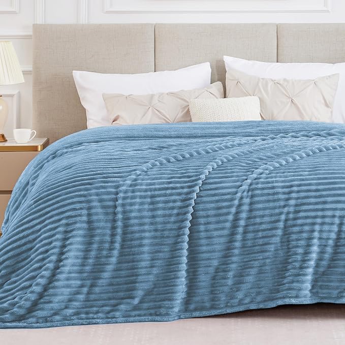 BEDELITE Full Size Blanket for Bed, 300GSM Soft & Warm Fleece Light Blue Blanket by BEDELITE