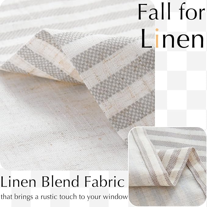 jinchan Linen Valance Curtain Striped Grey Small Window Curtain Double Layer - Image 2