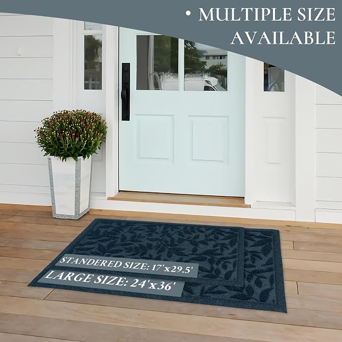 Blue Leaves Outdoor Indoor Entrance Doormats, Absorbent Durable Heavy Duty - Image 4
