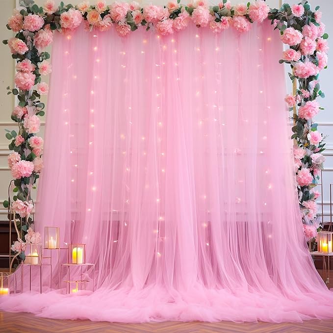 Pink Sheer Backdrop Curtains for Girls Baby Shower Gender Reveal Birthday Party - Image 6