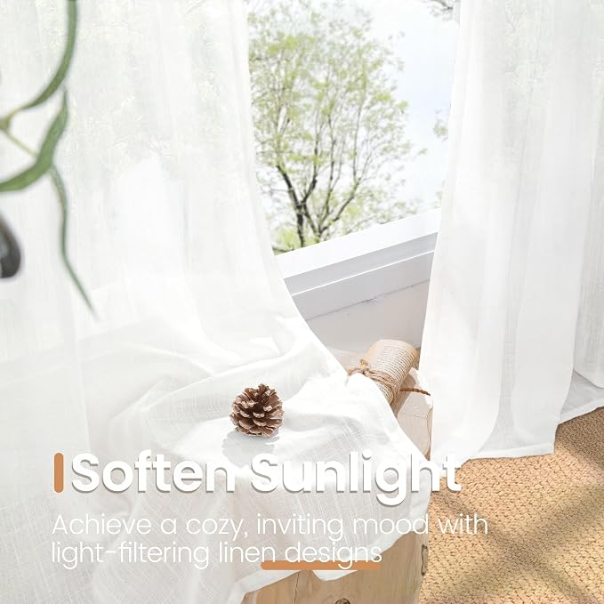 BGment 40 Inches Long White Linen Curtains - Image 4