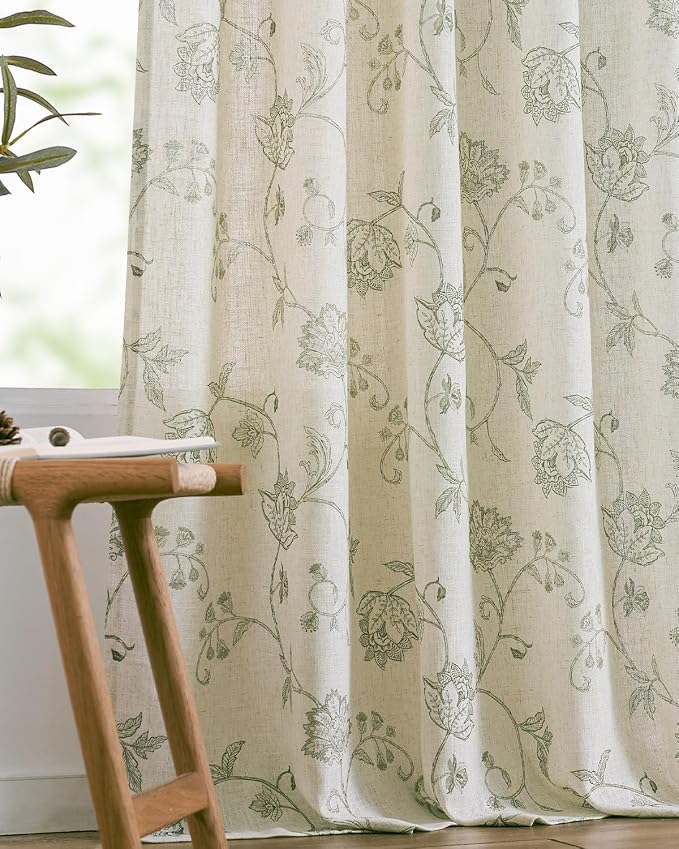 jinchan Linen Curtains Floral Curtains 96 Inch Length - Image 8