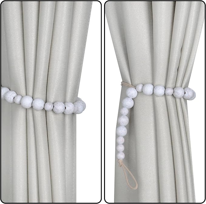OCIOLI 2 Pieces Wood Bead Curtain Tieback Boho Curtain Tiebacks Curtain - Image 3