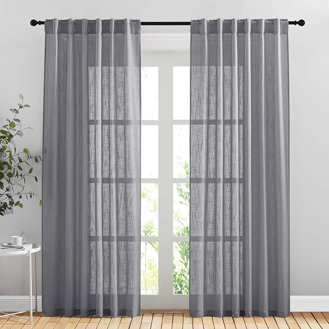 NICETOWN Sheer Curtains 84 inches Long Linen Look by NICETOWN