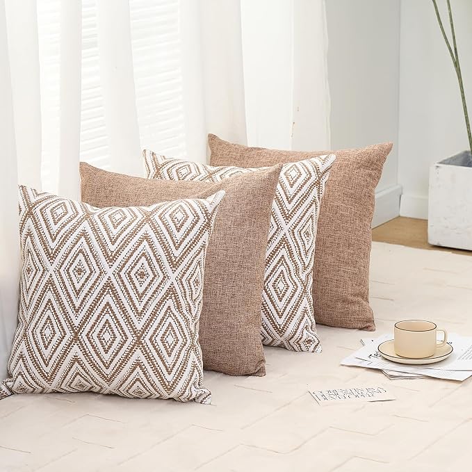 HPUK Decorative Throw Pillow Covers Set of 4 Geometric Design Linen Cushion - Image 7