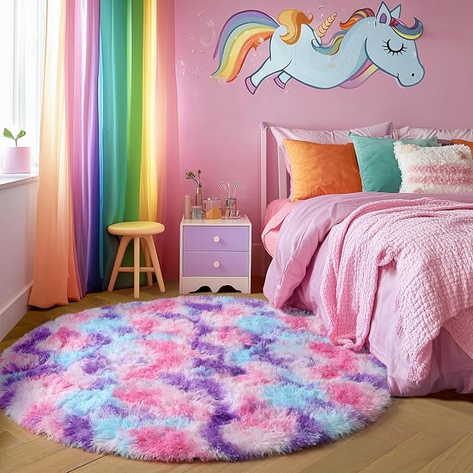 Amdrebio Hot Pink Rainbow Round Circle Area Rug 4Ft - Image 3