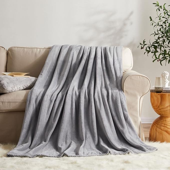 KMUSET Fleece Blanket Throw Size Grey Lightweight Super Soft Cozy Luxury Bed - Image 2