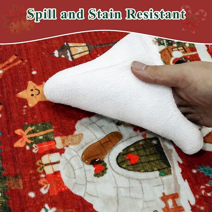 Red 2x6 Kitchen Runner Rug: Non-Slip Printed Hallway Christmas Tree Rugs - Image 3