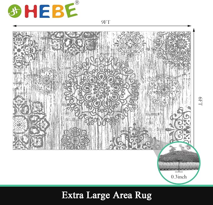 HEBE Washable Area Rug 6'x9' Non Slip Soft Distressed Medallion Bedroom & - Image 2