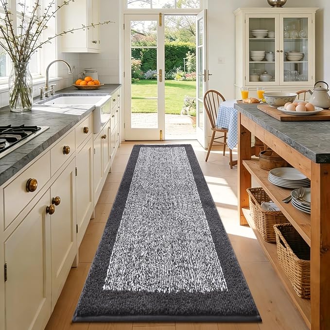 70x24 Long Bathroom Rugs Washable Non Slip, Dark Grey Bath Mat - Image 3