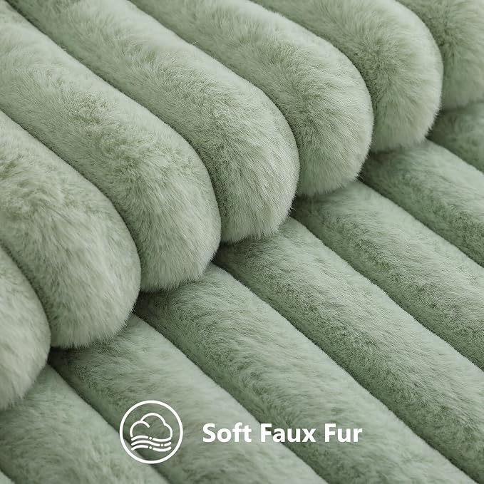 decorUhome Fall Faux Fur Throw Pillow Covers 18x18 Set of 2 Sage Green | - Image 2
