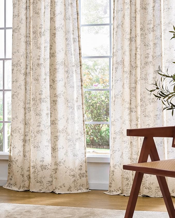Lazzzy Floral Linen Curtains Farmhouse Extra Long Curtain - Image 7