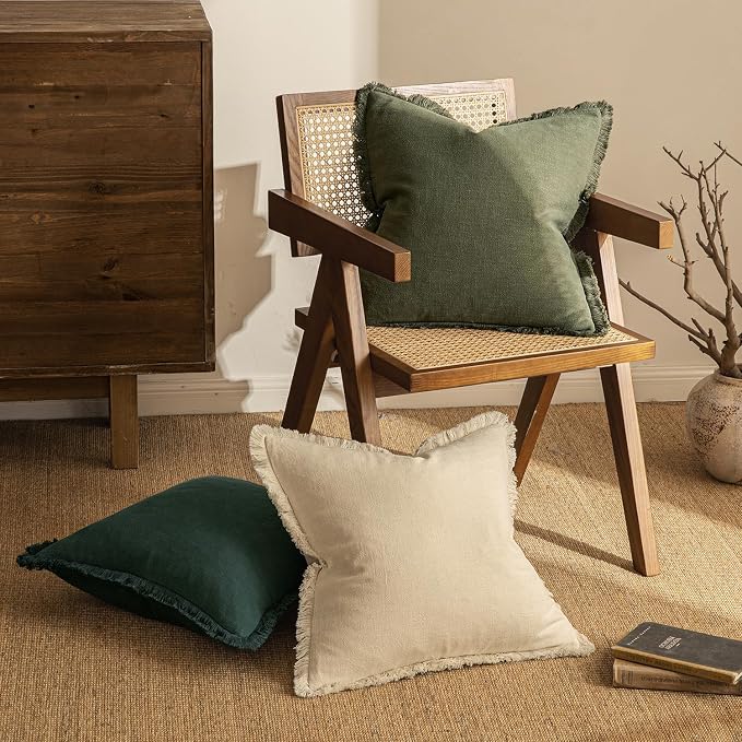 MIULEE Boho Linen Decorative Lumbar Throw Pillow Covers Olive Green 12x20 | Set - Image 4