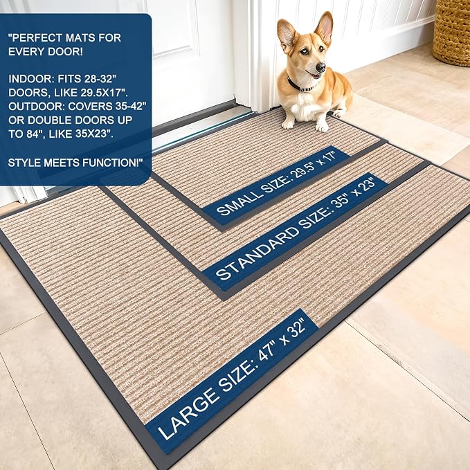 OLANLY 2-Pack Front Door Mats 59x23, Waterproof Heavy-Duty Doormats | Beige - Image 2