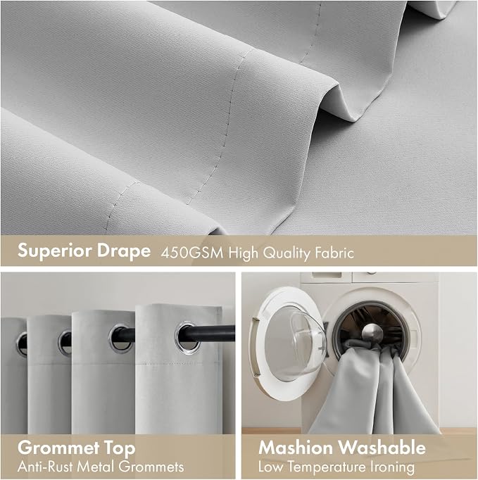 MIULEE Light Grey 100% Blackout Curtains - Image 7