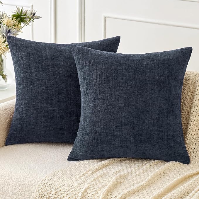 MIULEE Pack of 2 Navy Blue Throw Pillow Covers 16x16 Inch Soft Chenille Pillow by MIULEE