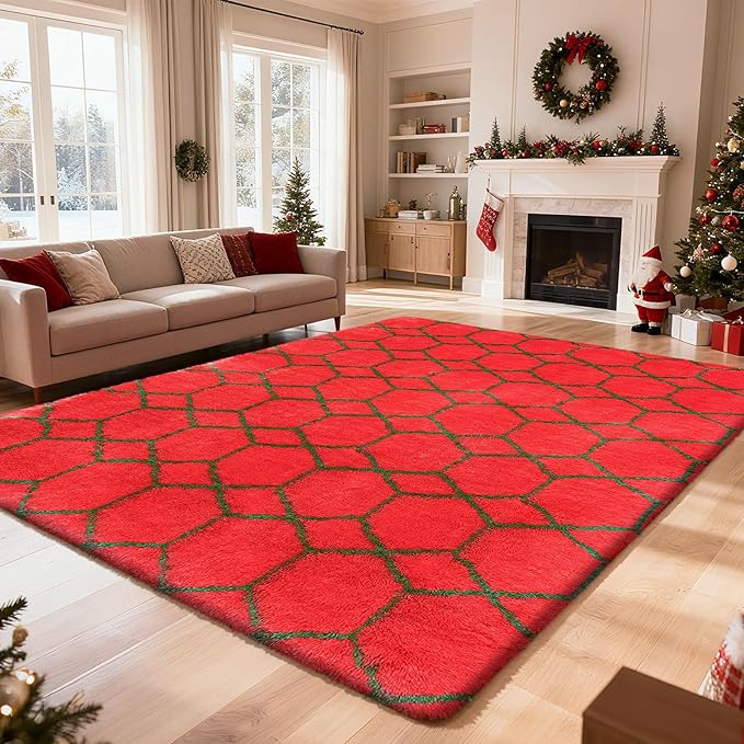 Shag Area Rug for Bedroom 5x8, Fluffy Area Rugs for Living Room, Geometric Soft by yulidayang