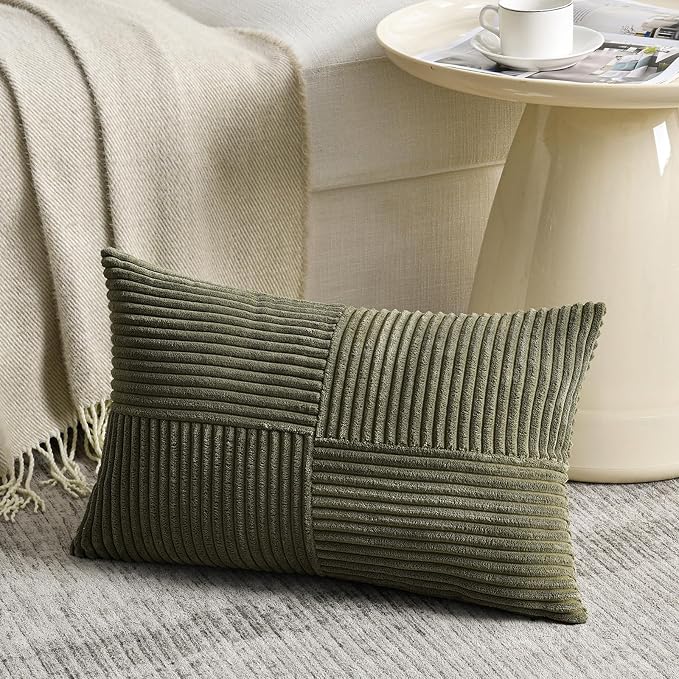 Fancy Homi 2 Packs Olive Green Lumbar Decorative Throw Pillow Covers 16x26 Inch - Image 2