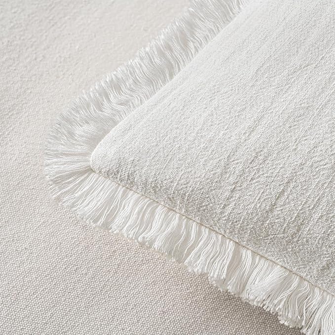 MIULEE Decorative Throw Pillow Covers Neutral Linen Fringe Throw Pillows Euro - Image 4