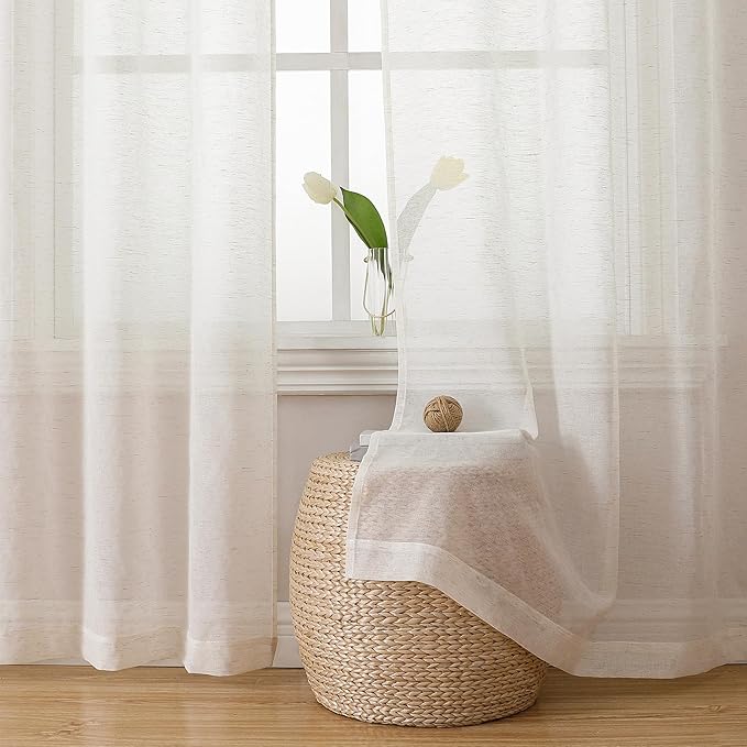 Simplebrand Natural Linen Textured Sheer Curtains 84 inches Length 2 Panels Set by Simplebrand