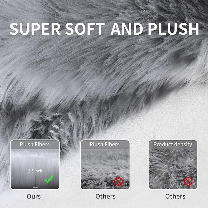 Tangsoo Round Faux Fur Rugs, Sheepskin Round Rug 3ft, 3x3 Fuzzy Plush Fur Rug - Image 3