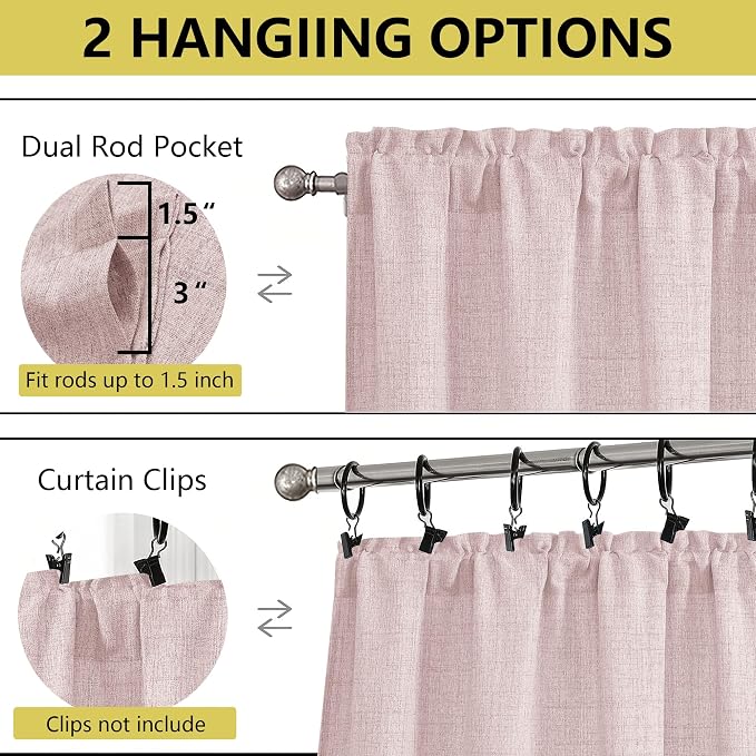 Blush Pink Valances for Windows, Light Filtering Faux Linen Textured Small - Image 4