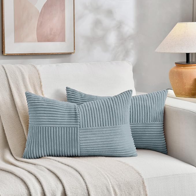 Fancy Homi 2 Packs Light Blue Lumbar Decorative Throw Pillow Covers 16x26 Inch - Image 5