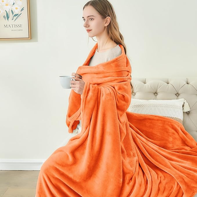 BEDELITE Fleece Blankets Queen Size Orange Throw Blankets - Image 8