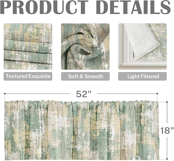Emvency 4 Pack Valances Window Treatments, Abstract Sage Rustic Vintage Drapes - Image 3